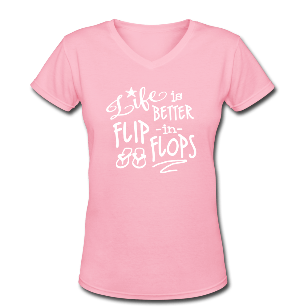 Life is Better in Flip Flops Women's V-Neck Beach Shirt - Captain Woody's Locker