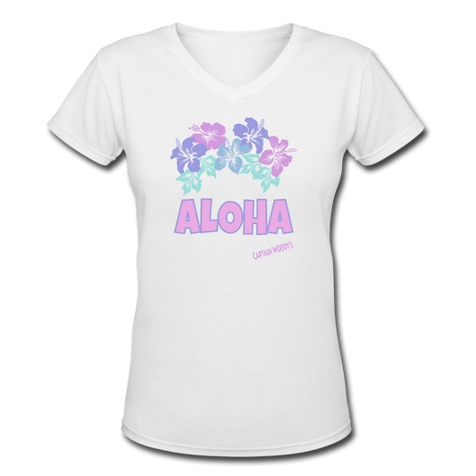 Aloha Women's Hawaiian T-Shirt, v-neck & 7 color options - Captain Woody's Locker