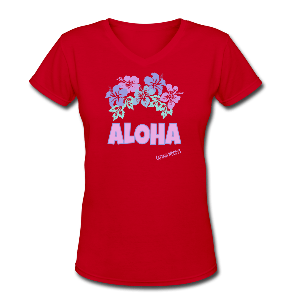 Aloha Women's Hawaiian T-Shirt, v-neck & 7 color options - Captain Woody's Locker