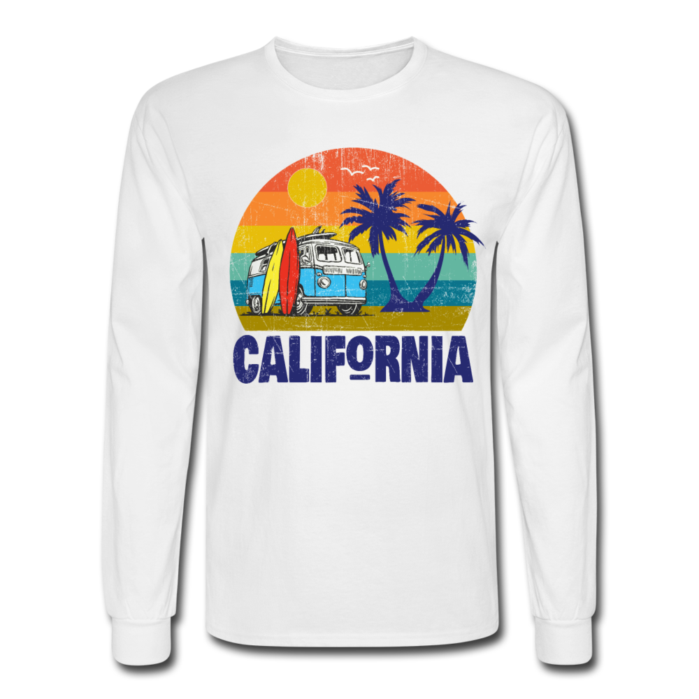 Distressed Retro California Surf Van T-Shirt - white