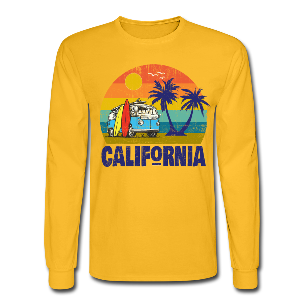 Distressed Retro California Surf Van T-Shirt - gold