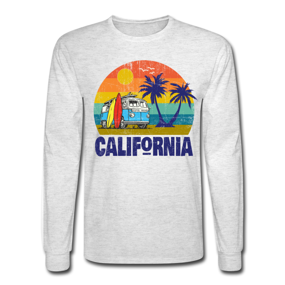 Distressed Retro California Surf Van T-Shirt - light heather gray