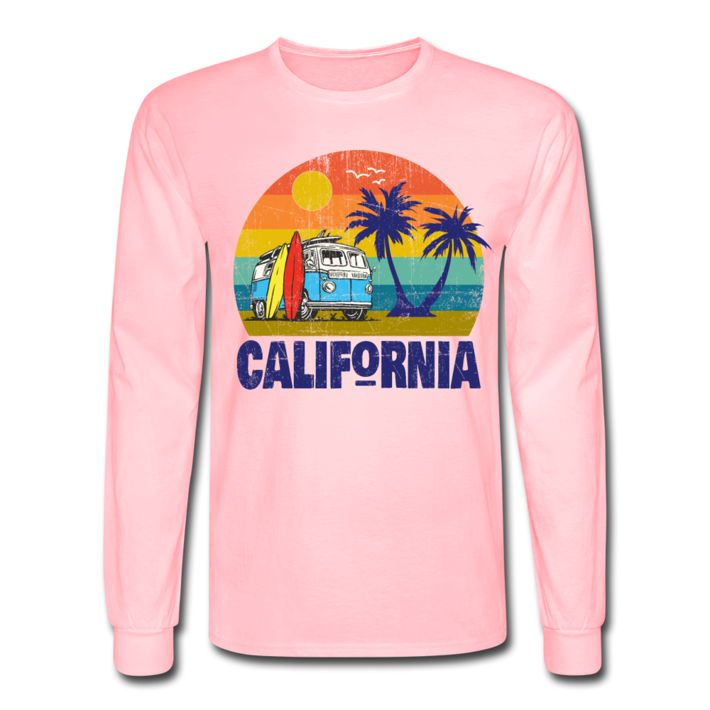 Distressed Retro California Surf Van T-Shirt - pink
