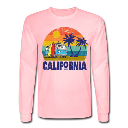 Distressed Retro California Surf Van T-Shirt - pink