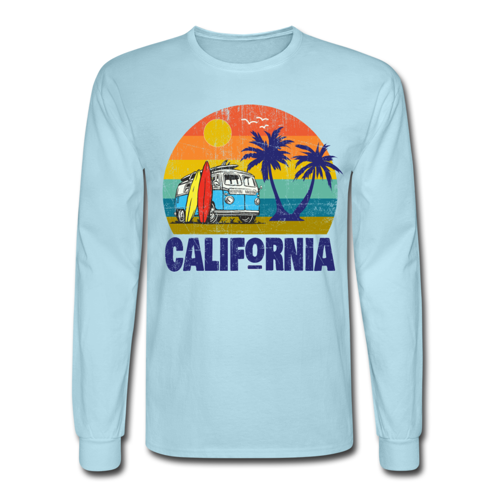 Distressed Retro California Surf Van T-Shirt - powder blue