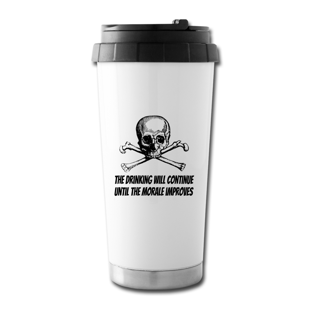 Pirate, The Drinking will Continue Travel Mug - white