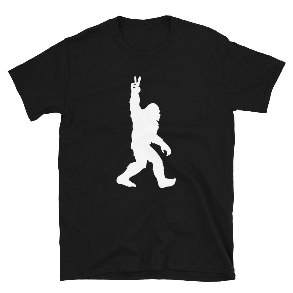 Bigfoot Flashing the Peace SIgn Unisex T-Shirt - Captain Woody's Shirts & Beach Club