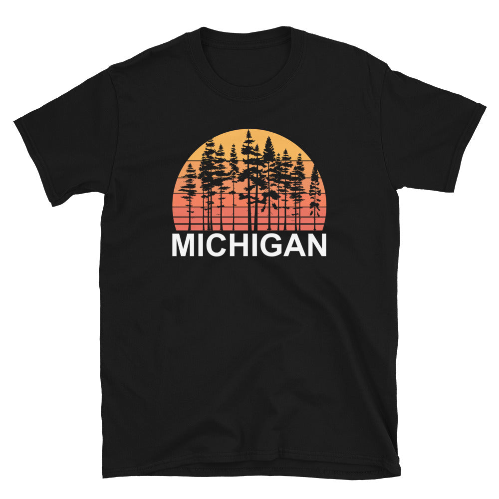 Skinny Pine Tree Shirt for Men or Women Hiking Camping Shirts Pine Trees Sunset Michigan Shirt