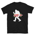 Funny Bigfoot Carrying a Longboard Shirt, Sasquatch Rock and Roll Sign, Sasquatch T-shirt, Bigfoot Gifts - Captain Woody's Shirts & Beach Club