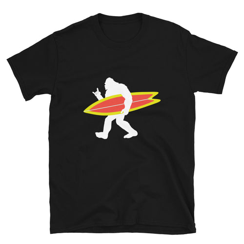 Cool Sasquatch Surfer, Funny Surfing Shirt, Rock and Roll Bigfoot - Unisex T-Shirt - Captain Woody's Shirts & Beach Club
