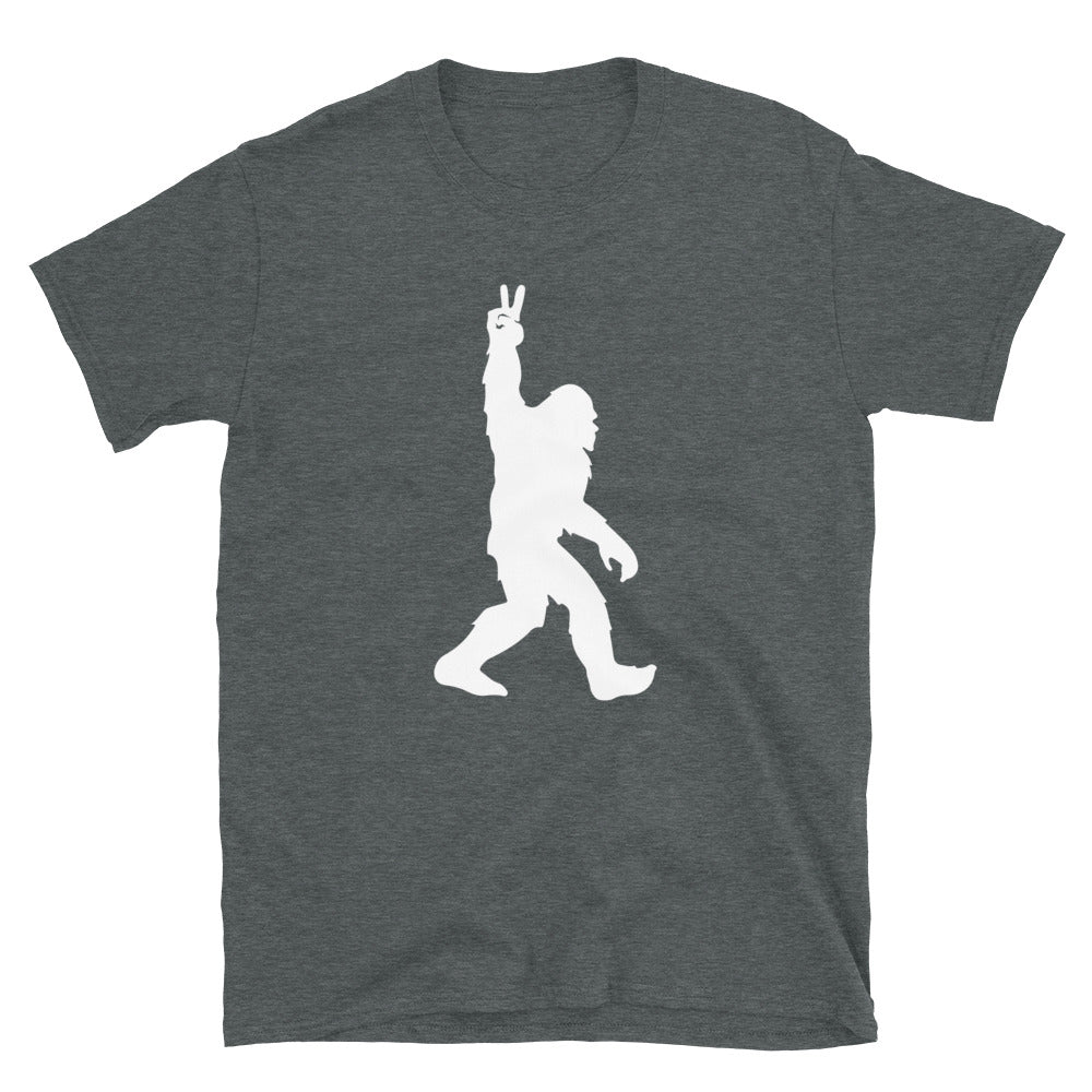 Bigfoot Flashing the Peace SIgn Unisex T-Shirt - Captain Woody's Shirts & Beach Club