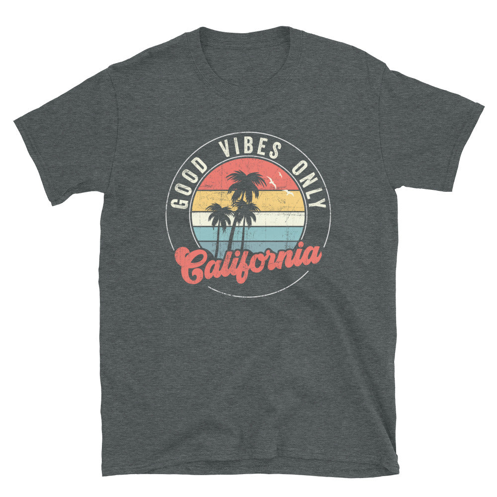 Good Vibes Only Shirt, Californina Good Vibes Only T-Shirt, Vintage Sunset with Palm Trees Tshirt