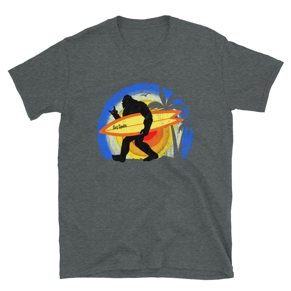 Surf Squatch, Funny Bigfoot Surfer - Unisex T-Shirt - Captain Woody's Shirts & Beach Club