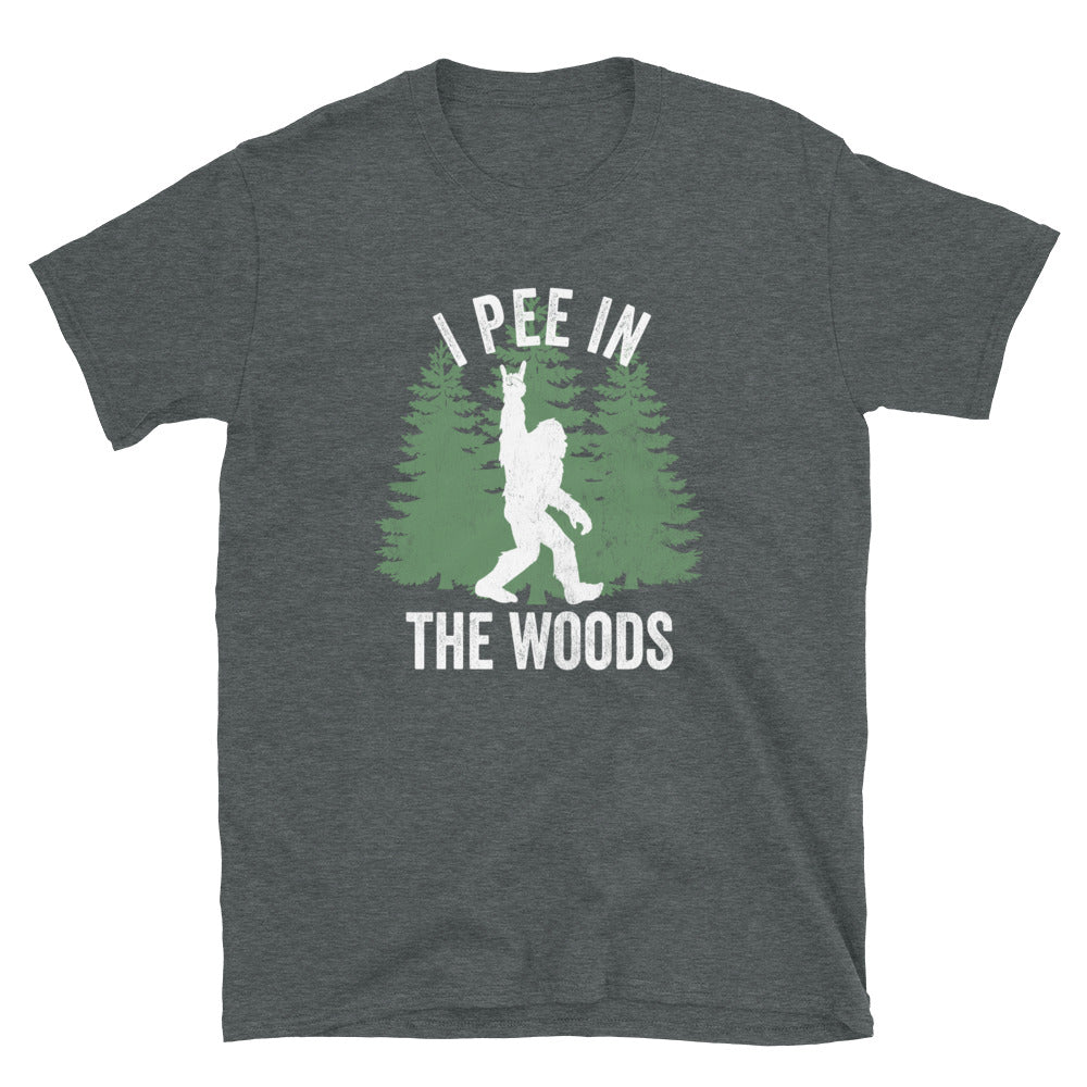 Funny Bigfoot T-Shirt, I Pee in the Woods Funny Hiker Camper Sasquatch Shirt