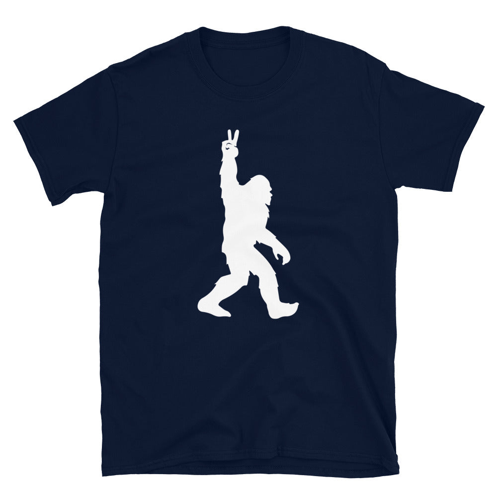 Bigfoot Flashing the Peace SIgn Unisex T-Shirt - Captain Woody's Shirts & Beach Club