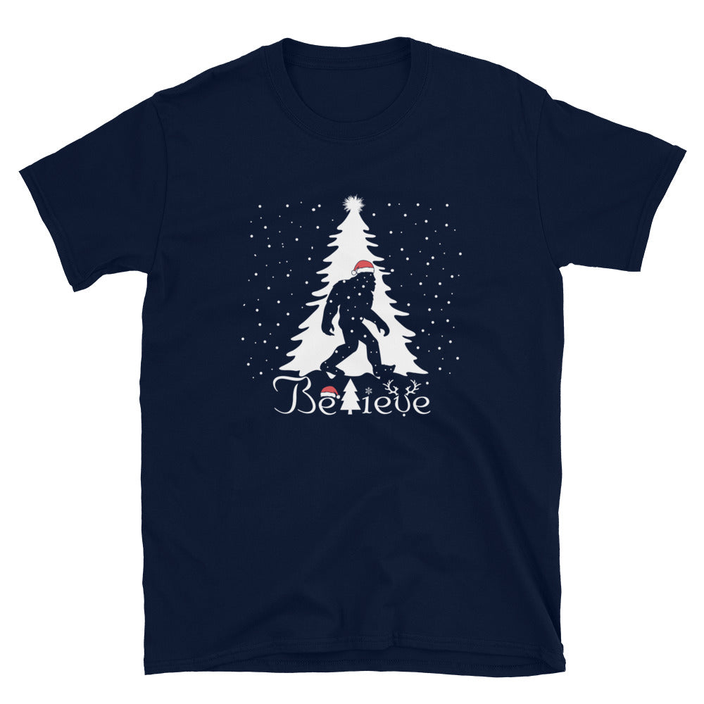 Christmas Sasquatch Believe T-Shirt for Bigfoot Believers - Captain Woody's Shirts & Beach Club