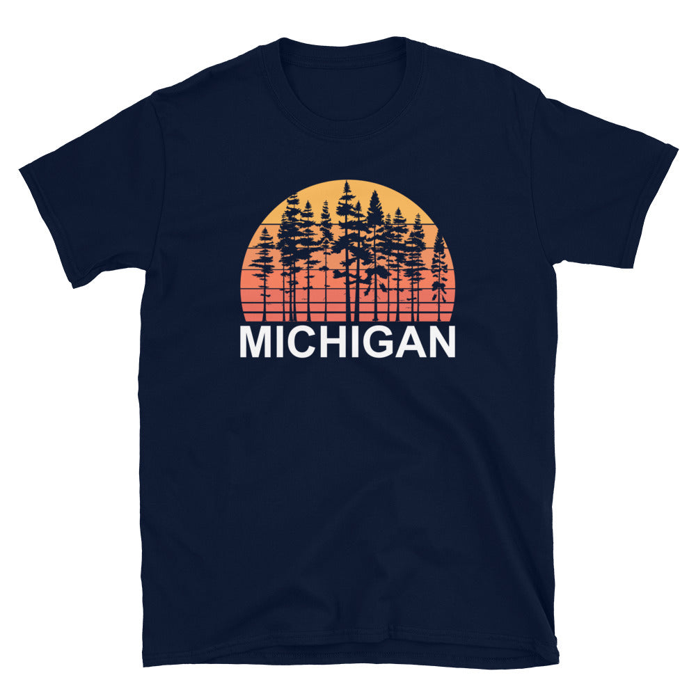 Skinny Pine Tree Shirt for Men or Women Hiking Camping Shirts Pine Trees Sunset Michigan Shirt - Captain Woody's Shirts & Beach Club