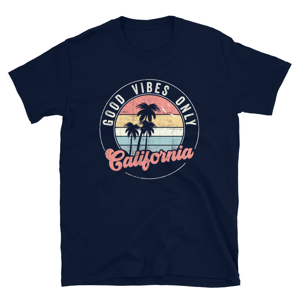 Good Vibes Only Shirt, Californina Good Vibes Only T-Shirt, Vintage Sunset with Palm Trees Tshirt - Captain Woody's Shirts & Beach Club
