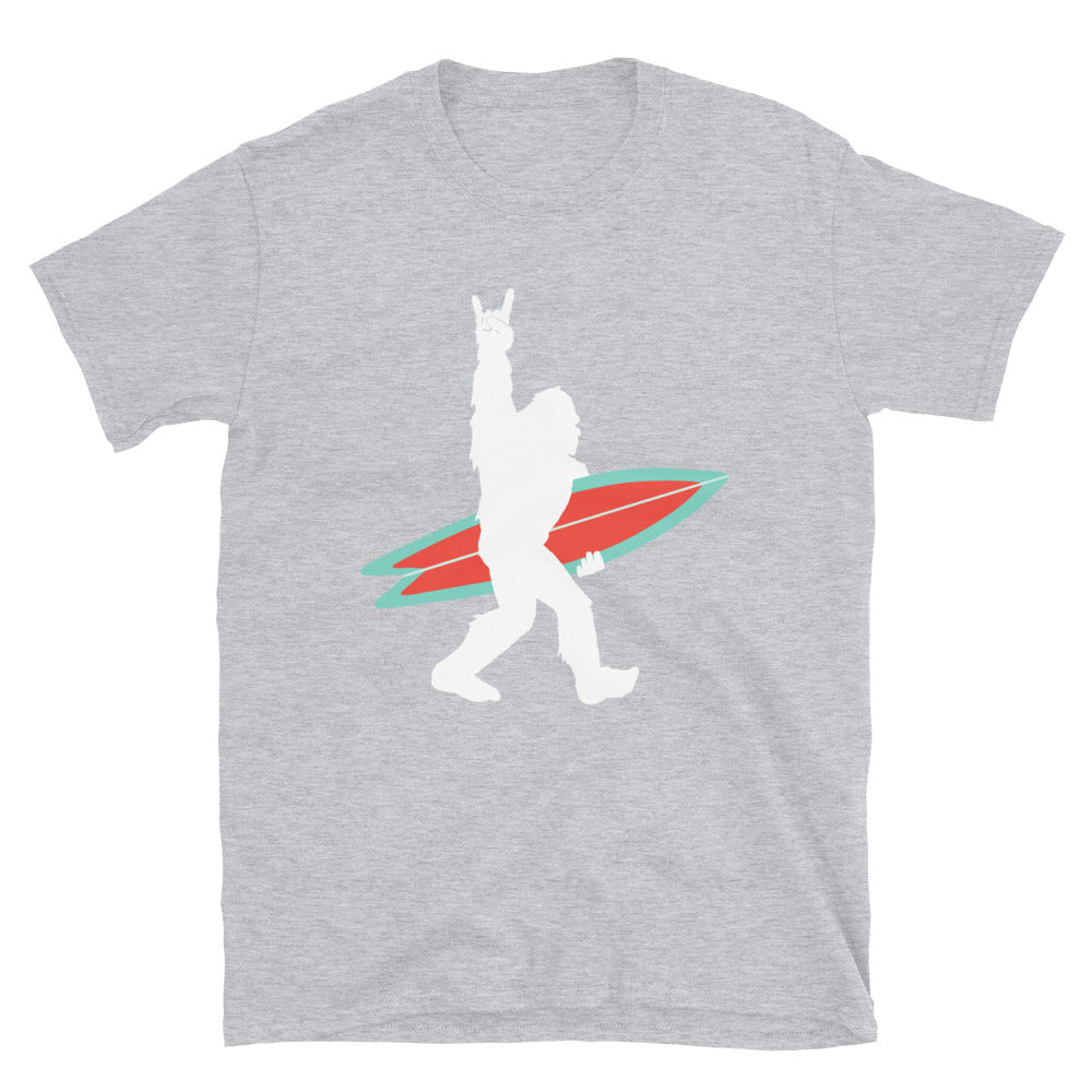 Bigfoot Surfer giving Rock and Roll Sign - Unisex T-Shirt
