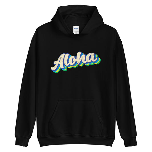 Aloha Hoodie, Hawaiian Sweatshirt, Retro Colorful Aloha Hoodie