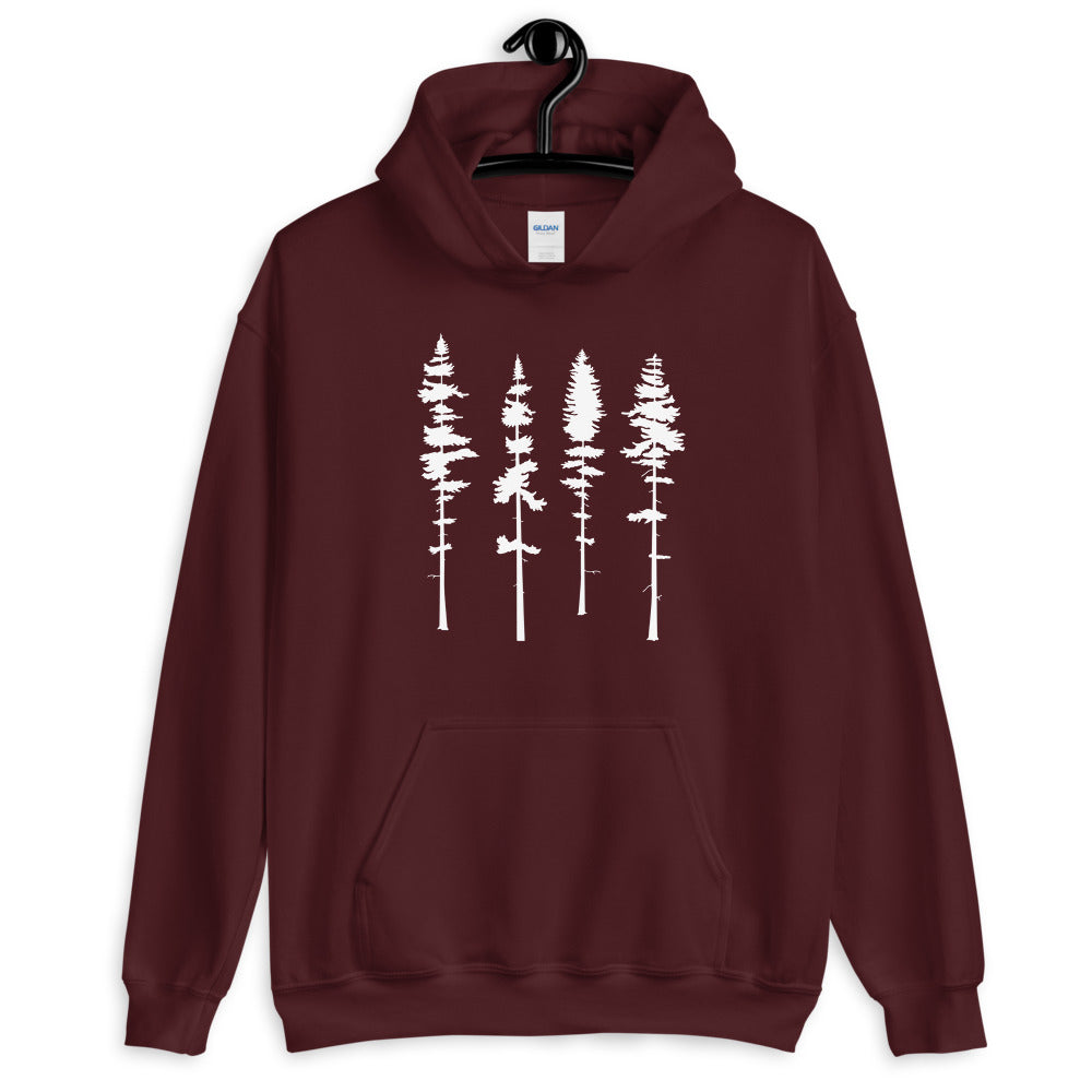 Skinny Pine Tree Hoodie for Men and Women Hiking Camping Sweatshirts Mountains Wanderlust Shirts - Captain Woody's Shirts & Beach Club