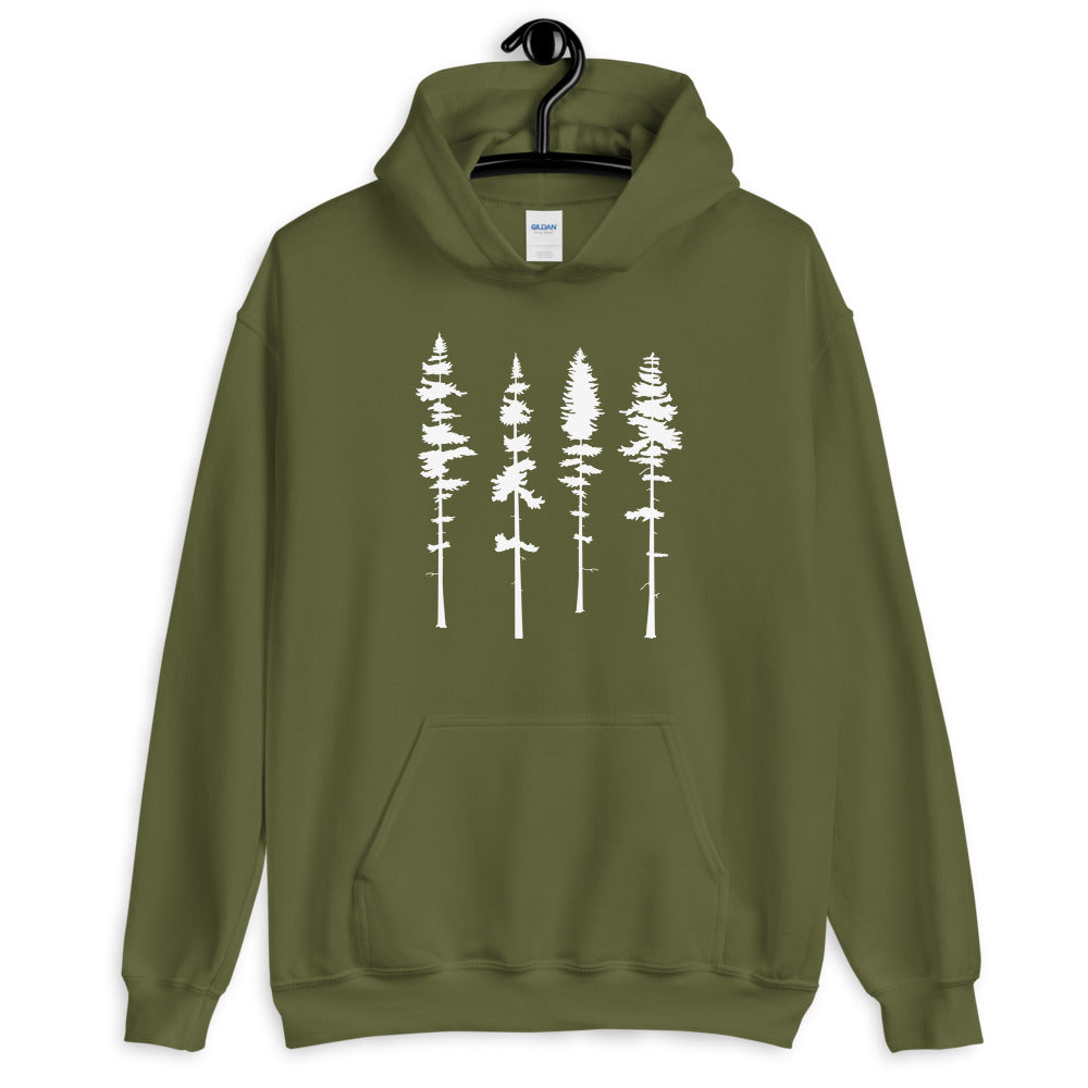 Skinny Pine Tree Hoodie for Men and Women Hiking Camping Sweatshirts Mountains Wanderlust Shirts - Captain Woody's Shirts & Beach Club