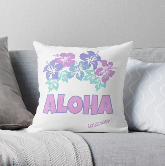 ALOHA Hawaiian Flowers Throw Pillow - Captain Woody's Locker